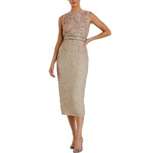 NWT $358 MSRP Mac Duggal Nude & Blush Vertical Sequin Beaded Cocktail Dress